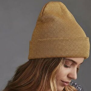 NWT New Anthropologie Sparkle Gold Beanie Hat